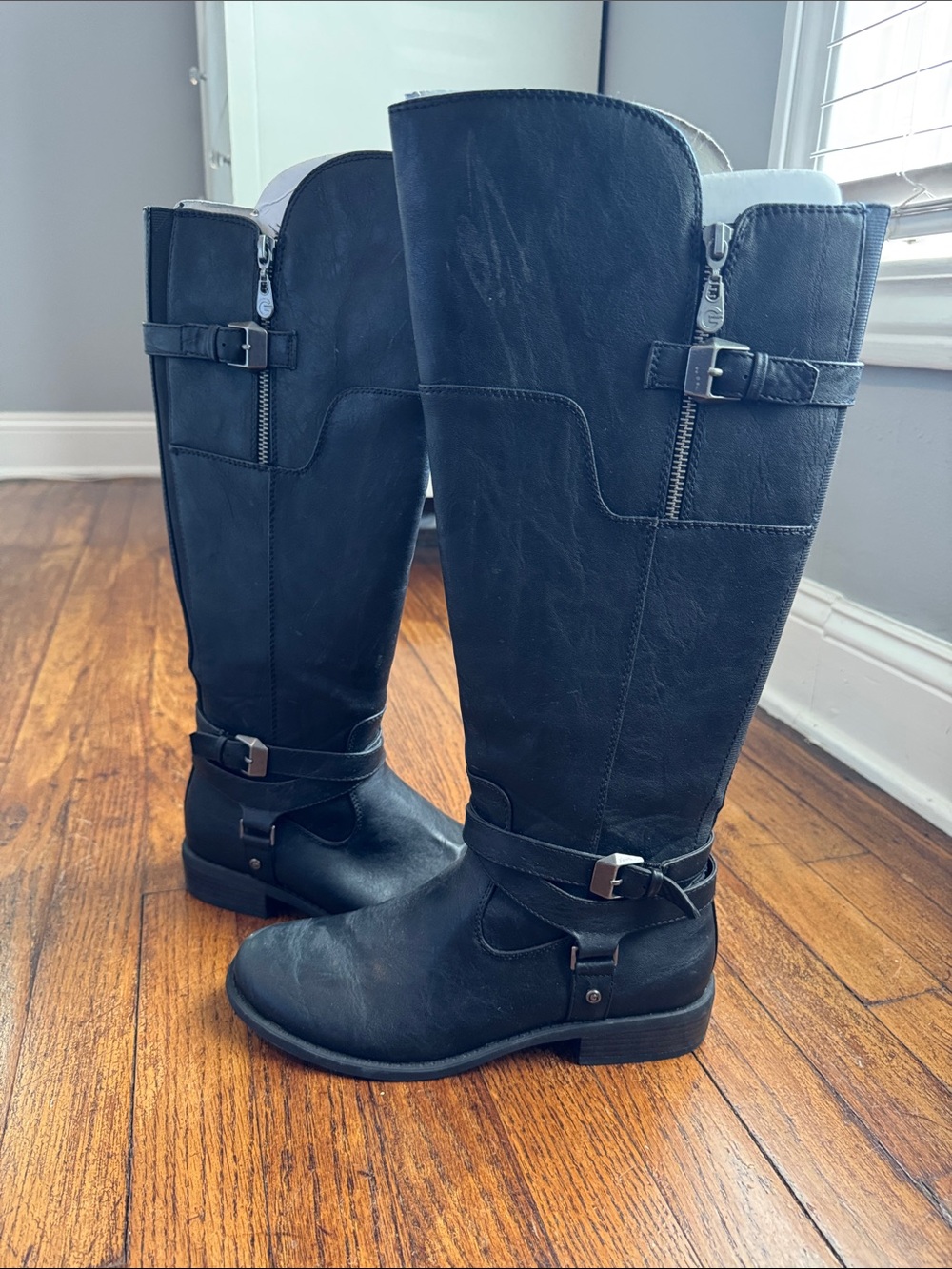 G by Guess Black Knee-High Buckle Boots